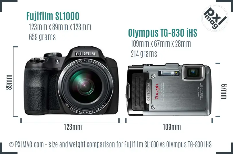 Fujifilm SL1000 vs Olympus TG-830 iHS size comparison