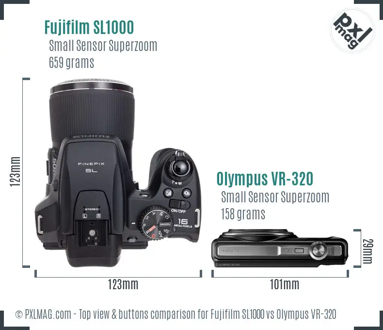 Fujifilm SL1000 vs Olympus VR-320 top view buttons comparison