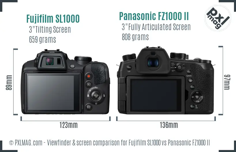 Fujifilm SL1000 vs Panasonic FZ1000 II Screen and Viewfinder comparison