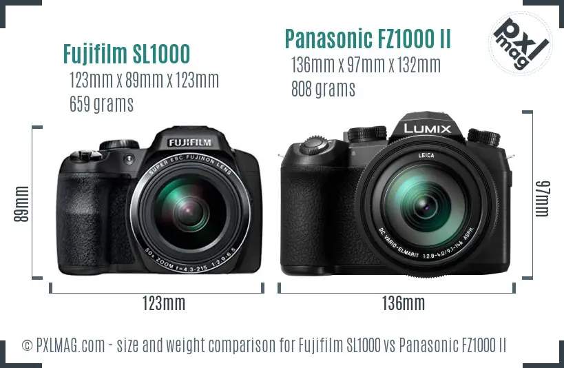 Fujifilm SL1000 vs Panasonic FZ1000 II size comparison