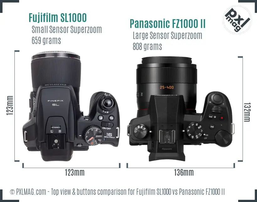 Fujifilm SL1000 vs Panasonic FZ1000 II top view buttons comparison