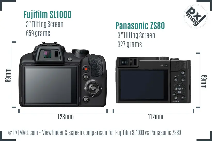Fujifilm SL1000 vs Panasonic ZS80 Screen and Viewfinder comparison