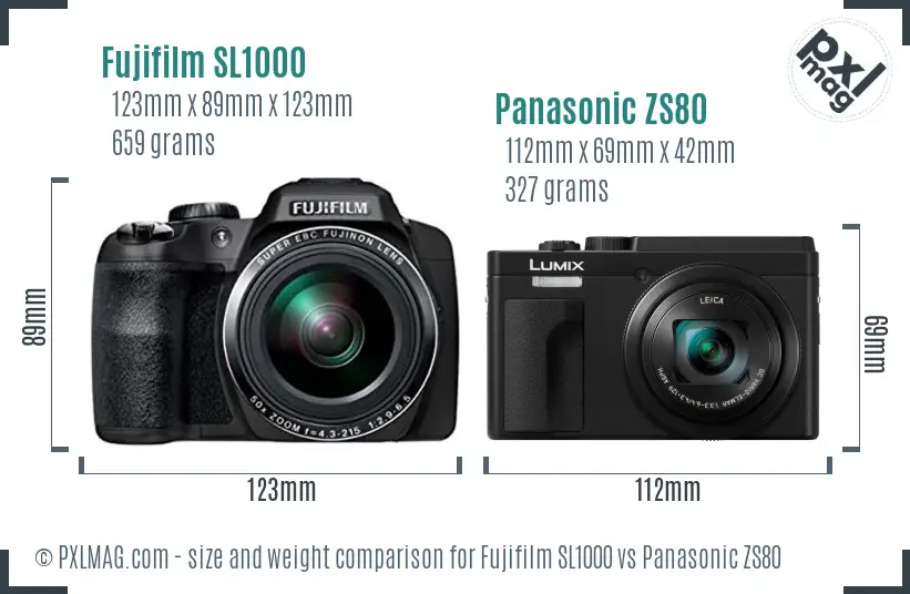 Fujifilm SL1000 vs Panasonic ZS80 size comparison