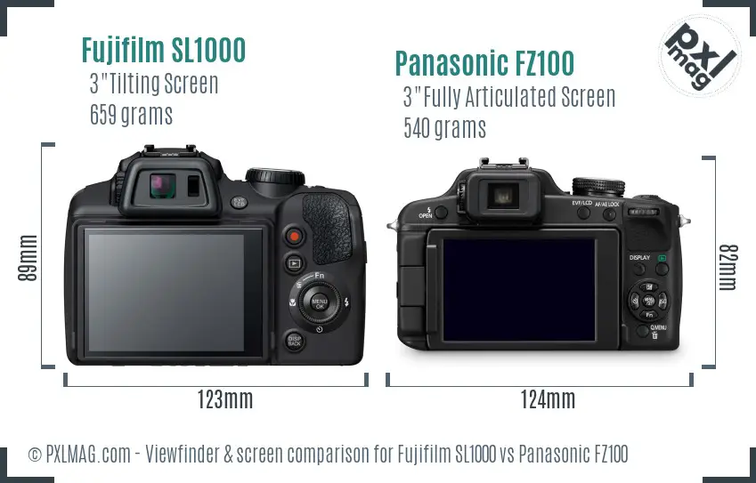 Fujifilm SL1000 vs Panasonic FZ100 Screen and Viewfinder comparison