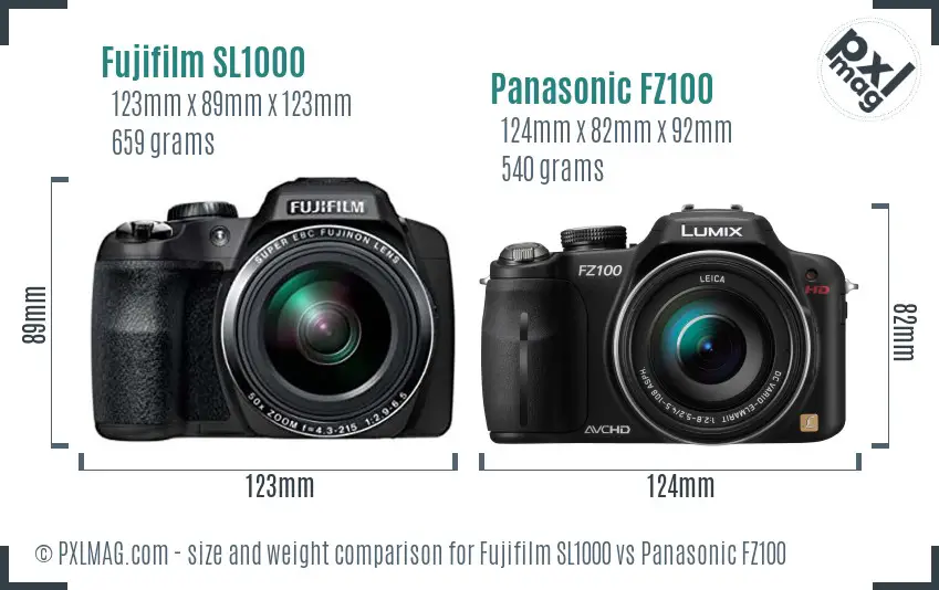 Fujifilm SL1000 vs Panasonic FZ100 size comparison