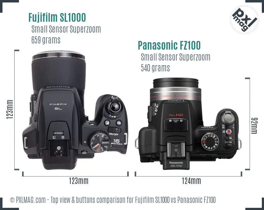 Fujifilm SL1000 vs Panasonic FZ100 top view buttons comparison