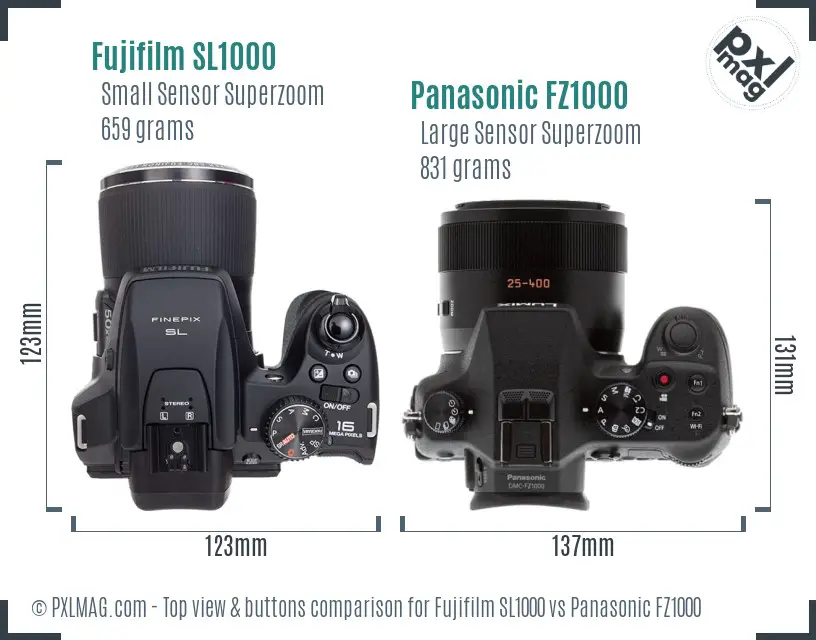 Fujifilm SL1000 vs Panasonic FZ1000 top view buttons comparison