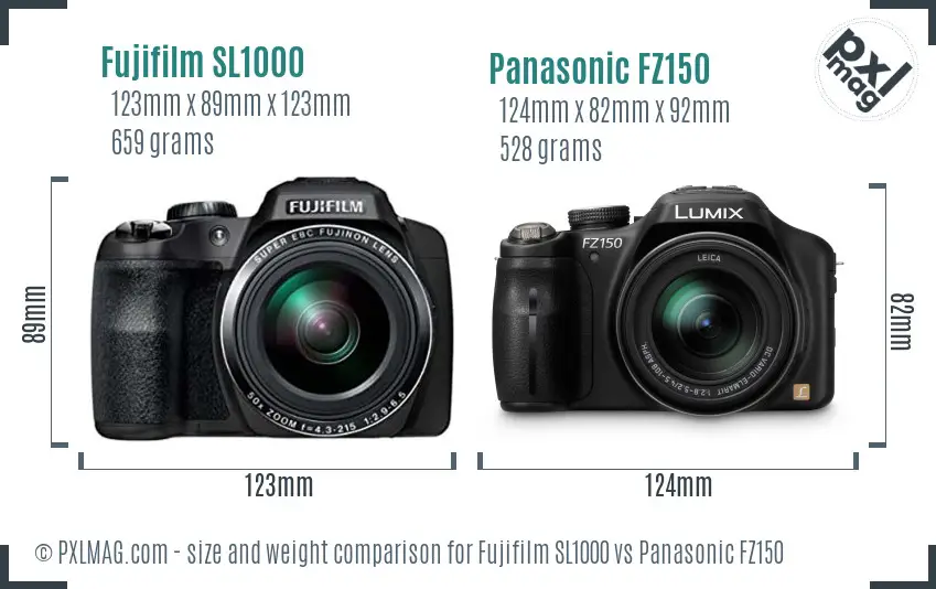 Fujifilm SL1000 vs Panasonic FZ150 size comparison