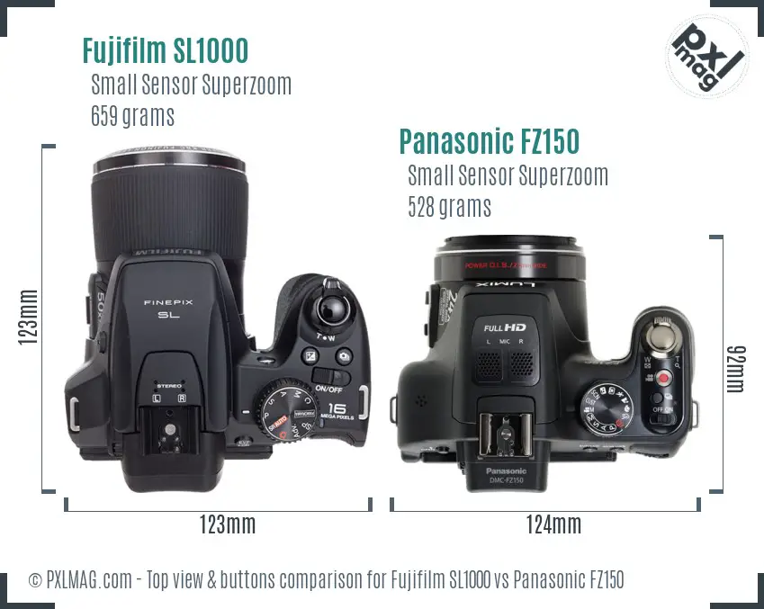 Fujifilm SL1000 vs Panasonic FZ150 top view buttons comparison
