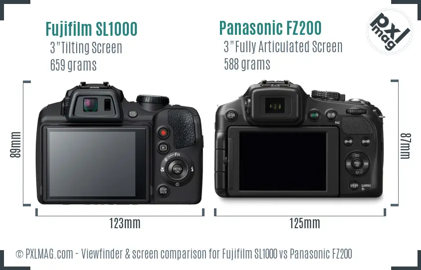 Fujifilm SL1000 vs Panasonic FZ200 Screen and Viewfinder comparison