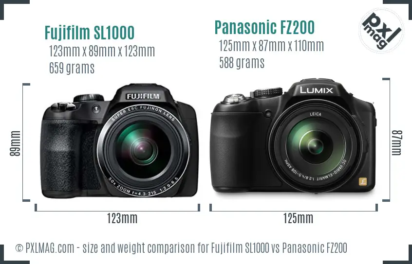 Fujifilm SL1000 vs Panasonic FZ200 size comparison