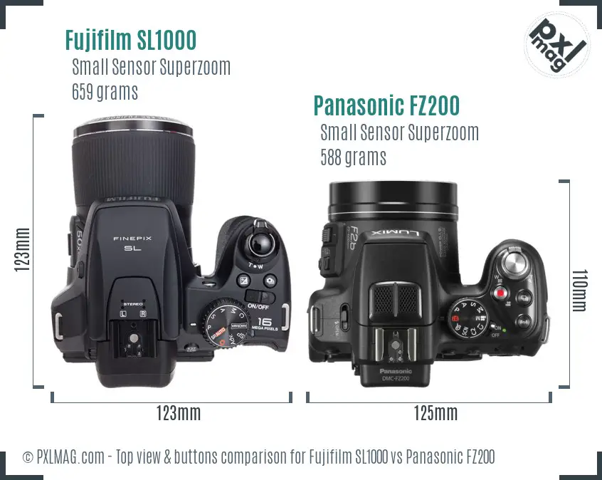Fujifilm SL1000 vs Panasonic FZ200 top view buttons comparison