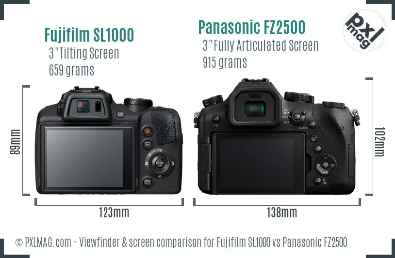 Fujifilm SL1000 vs Panasonic FZ2500 Screen and Viewfinder comparison