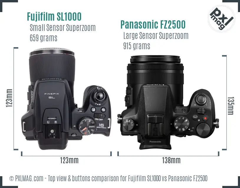 Fujifilm SL1000 vs Panasonic FZ2500 top view buttons comparison