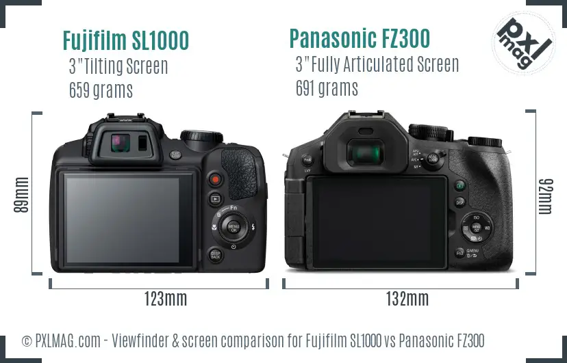 Fujifilm SL1000 vs Panasonic FZ300 Screen and Viewfinder comparison