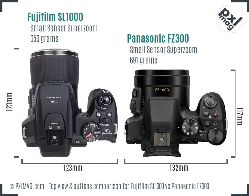 Fujifilm SL1000 vs Panasonic FZ300 top view buttons comparison
