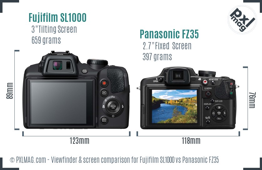 Fujifilm SL1000 vs Panasonic FZ35 Screen and Viewfinder comparison