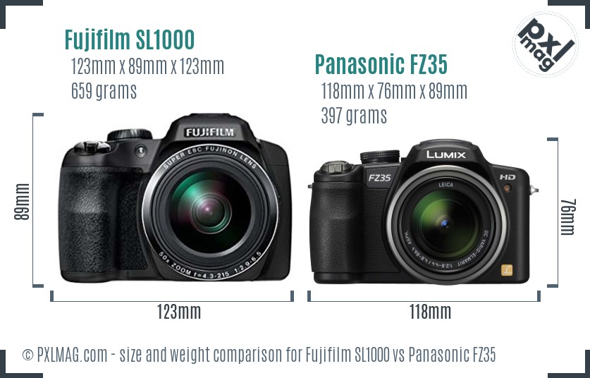 Fujifilm SL1000 vs Panasonic FZ35 size comparison Fujifilm SL1000 vs Panasonic FZ35 size comparison