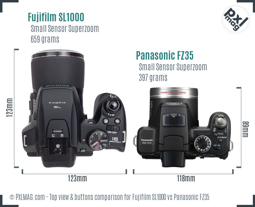 Fujifilm SL1000 vs Panasonic FZ35 top view buttons comparison