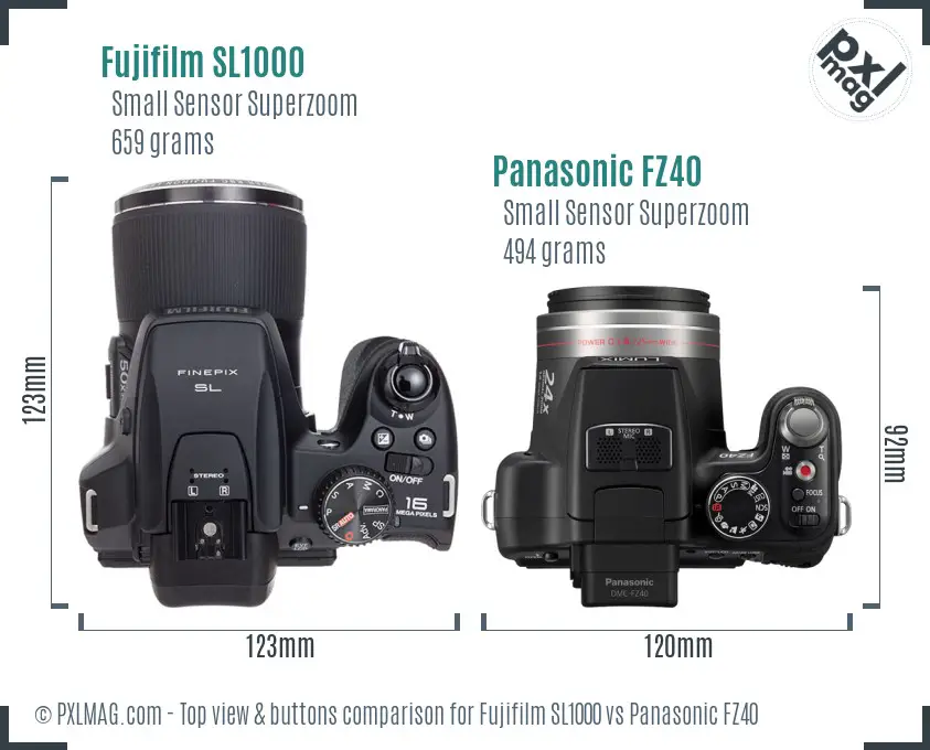 Fujifilm SL1000 vs Panasonic FZ40 top view buttons comparison