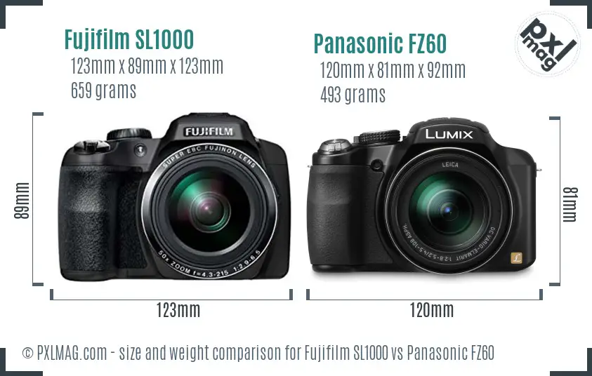 Fujifilm SL1000 vs Panasonic FZ60 size comparison Fujifilm SL1000 vs Panasonic FZ60 size comparison