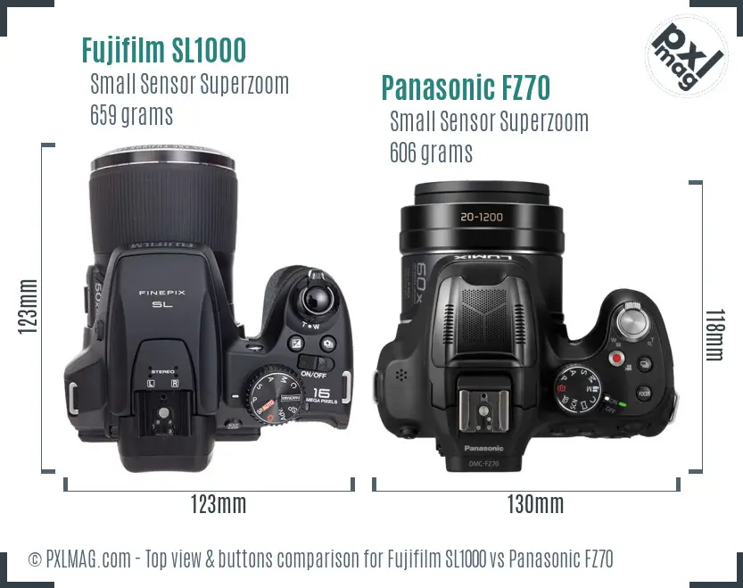 Fujifilm SL1000 vs Panasonic FZ70 top view buttons comparison