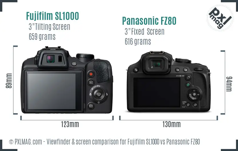 Fujifilm SL1000 vs Panasonic FZ80 Screen and Viewfinder comparison