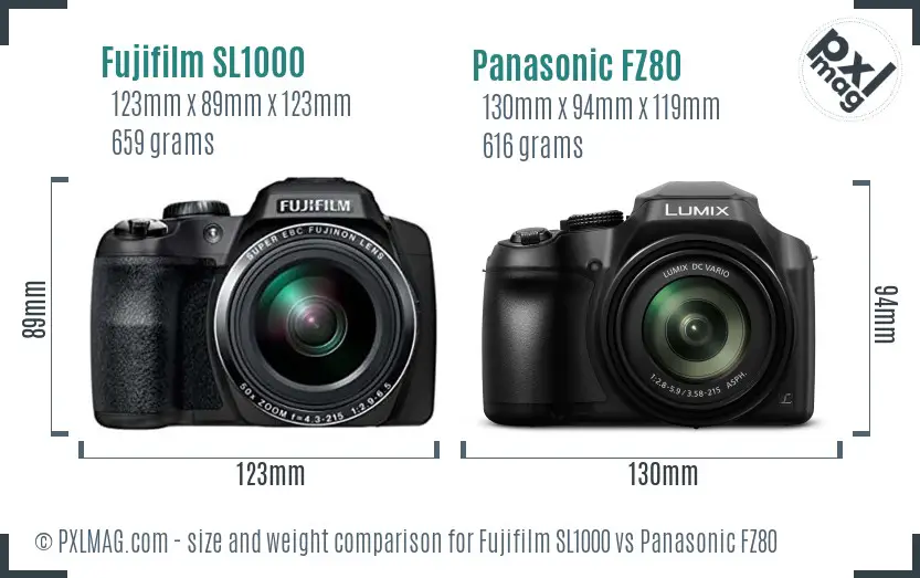 Fujifilm SL1000 vs Panasonic FZ80 size comparison