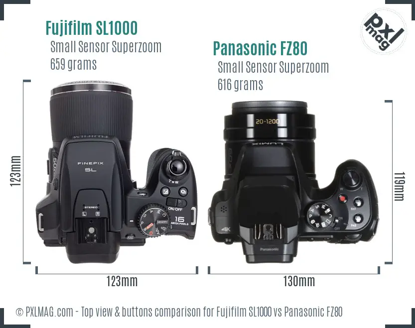 Fujifilm SL1000 vs Panasonic FZ80 top view buttons comparison