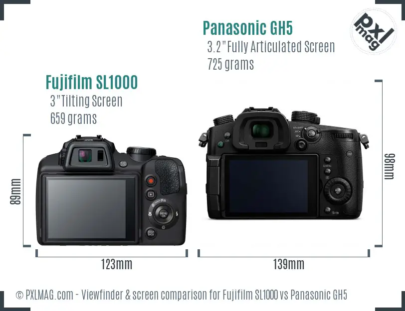 Fujifilm SL1000 vs Panasonic GH5 Screen and Viewfinder comparison