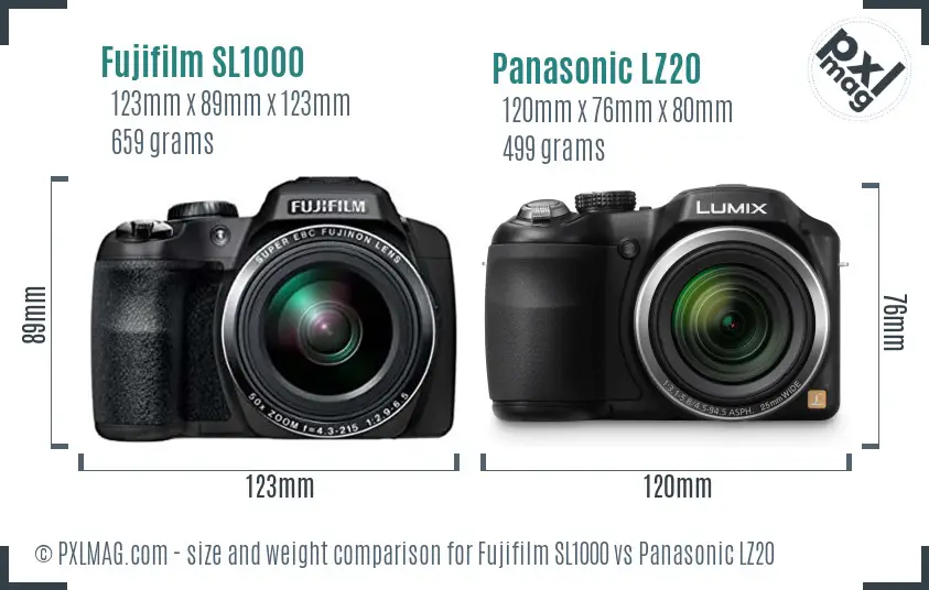 Fujifilm SL1000 vs Panasonic LZ20 size comparison