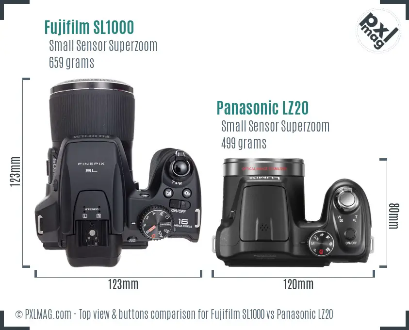 Fujifilm SL1000 vs Panasonic LZ20 top view buttons comparison