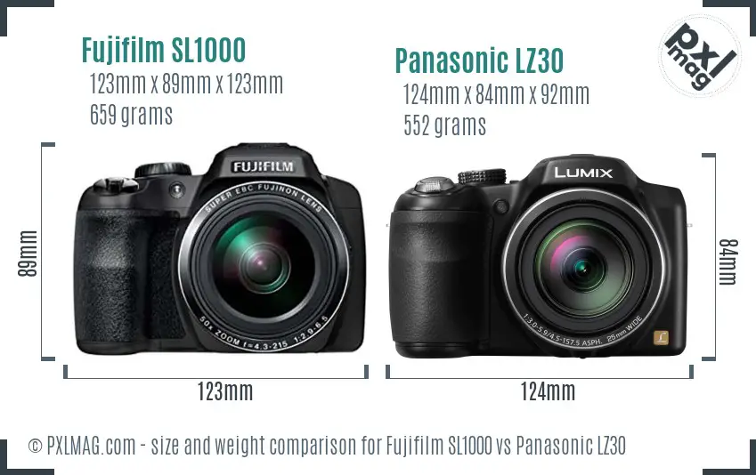 Fujifilm SL1000 vs Panasonic LZ30 size comparison