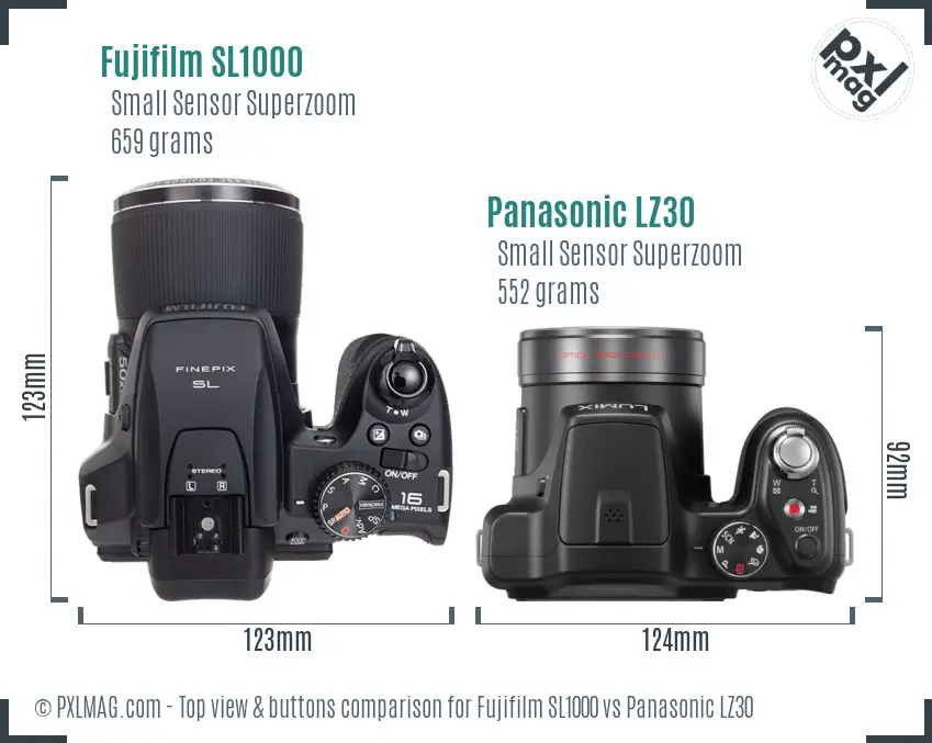 Fujifilm SL1000 vs Panasonic LZ30 top view buttons comparison