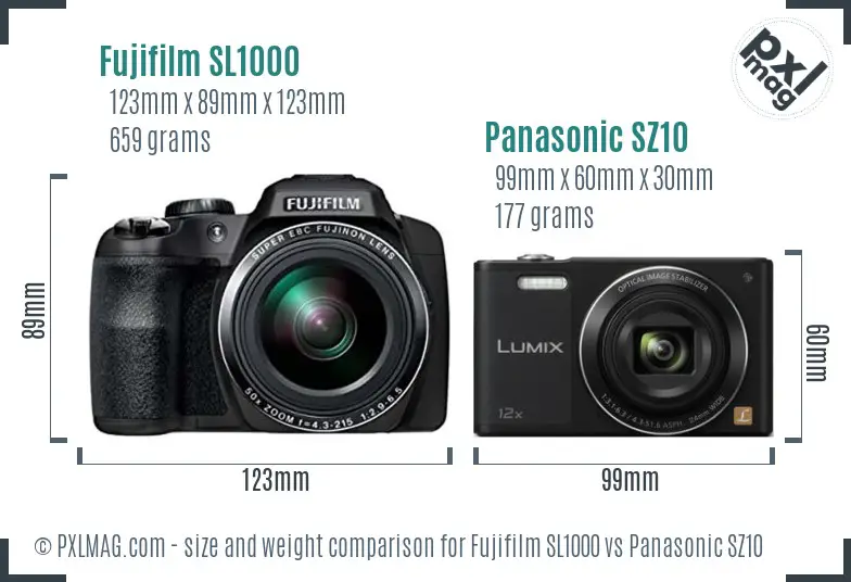 Fujifilm SL1000 vs Panasonic SZ10 size comparison