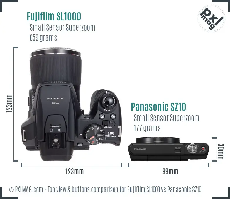 Fujifilm SL1000 vs Panasonic SZ10 top view buttons comparison