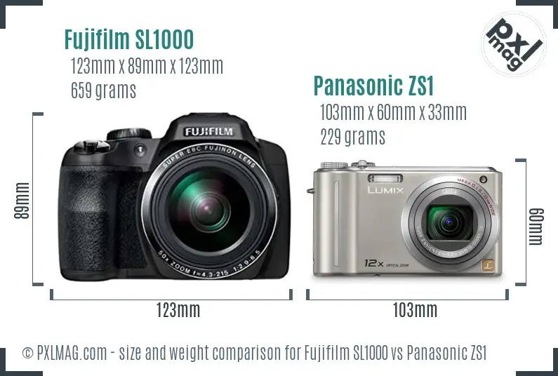 Fujifilm SL1000 vs Panasonic ZS1 size comparison