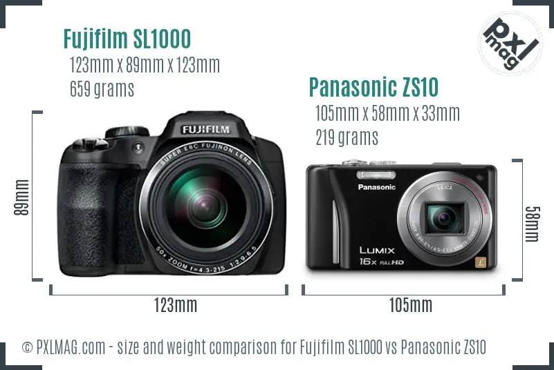 Fujifilm SL1000 vs Panasonic ZS10 size comparison