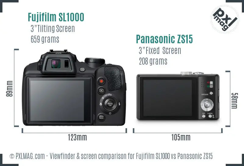 Fujifilm SL1000 vs Panasonic ZS15 Screen and Viewfinder comparison