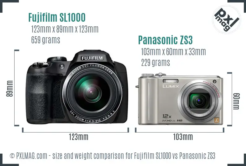 Fujifilm SL1000 vs Panasonic ZS3 size comparison