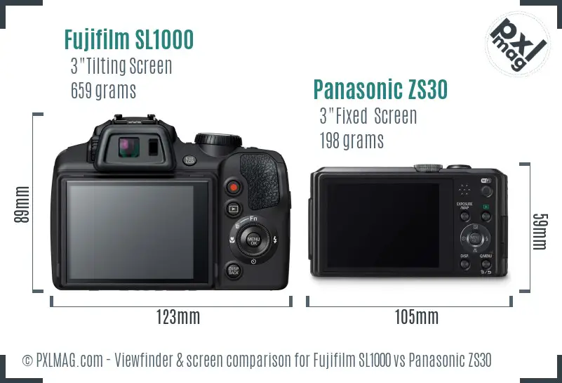 Fujifilm SL1000 vs Panasonic ZS30 Screen and Viewfinder comparison