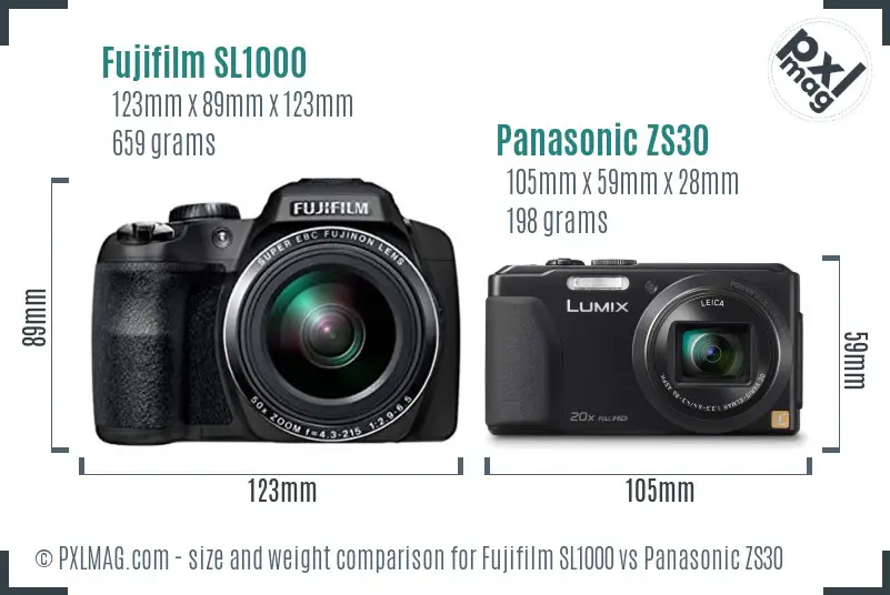 Fujifilm SL1000 vs Panasonic ZS30 size comparison