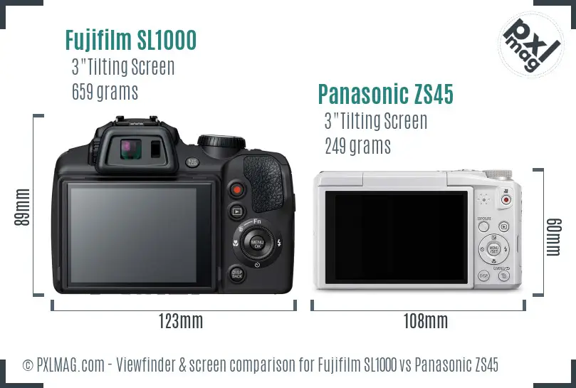 Fujifilm SL1000 vs Panasonic ZS45 Screen and Viewfinder comparison