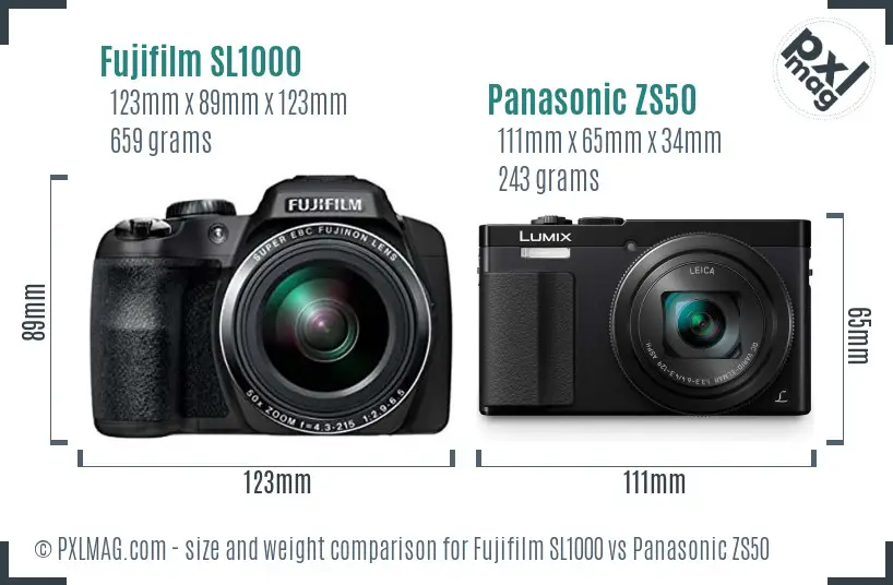 Fujifilm SL1000 vs Panasonic ZS50 size comparison