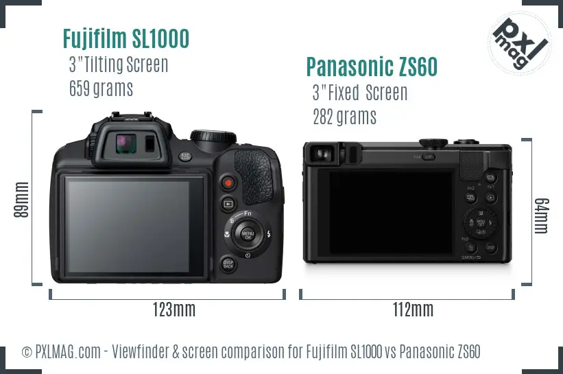 Fujifilm SL1000 vs Panasonic ZS60 Screen and Viewfinder comparison