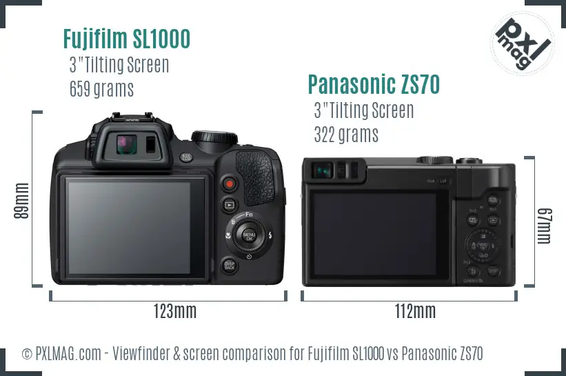 Fujifilm SL1000 vs Panasonic ZS70 Screen and Viewfinder comparison
