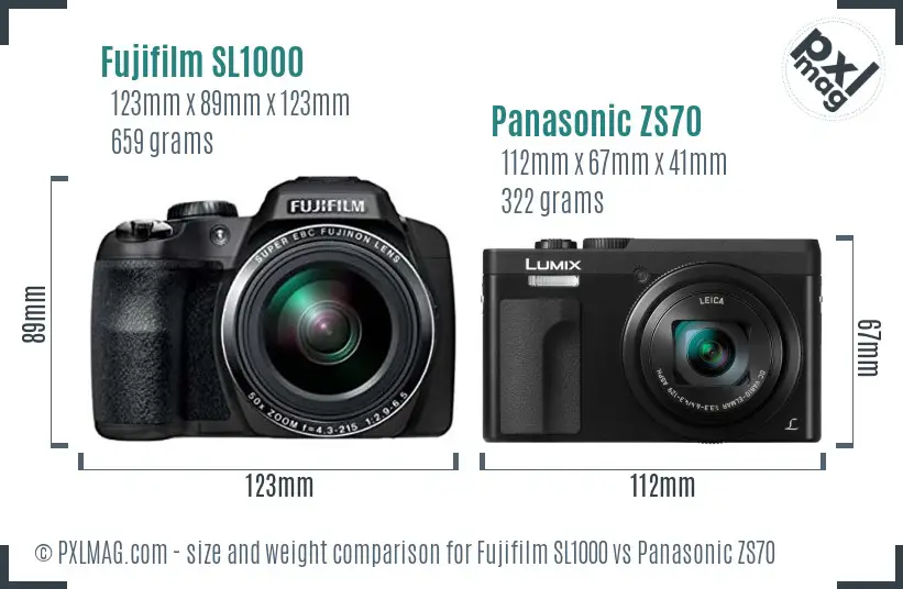 Fujifilm SL1000 vs Panasonic ZS70 size comparison