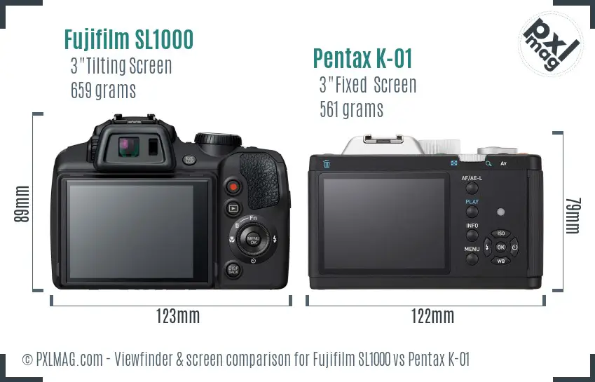 Fujifilm SL1000 vs Pentax K-01 Screen and Viewfinder comparison
