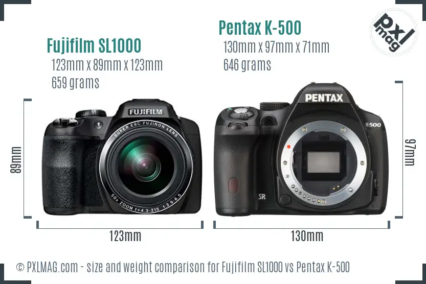 Fujifilm SL1000 vs Pentax K-500 size comparison