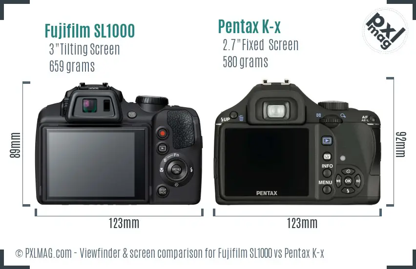 Fujifilm SL1000 vs Pentax K-x Screen and Viewfinder comparison